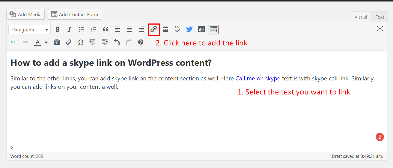 Skype links to WordPress 