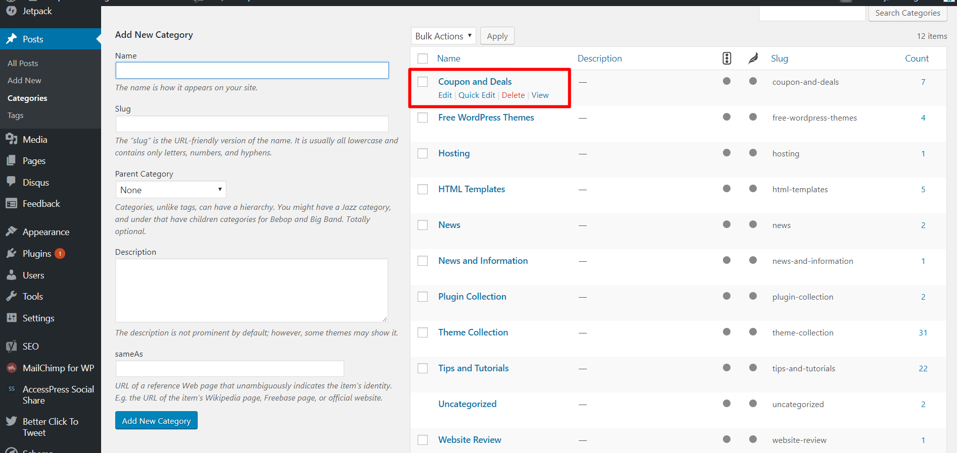 WordPress Categories and Tags 