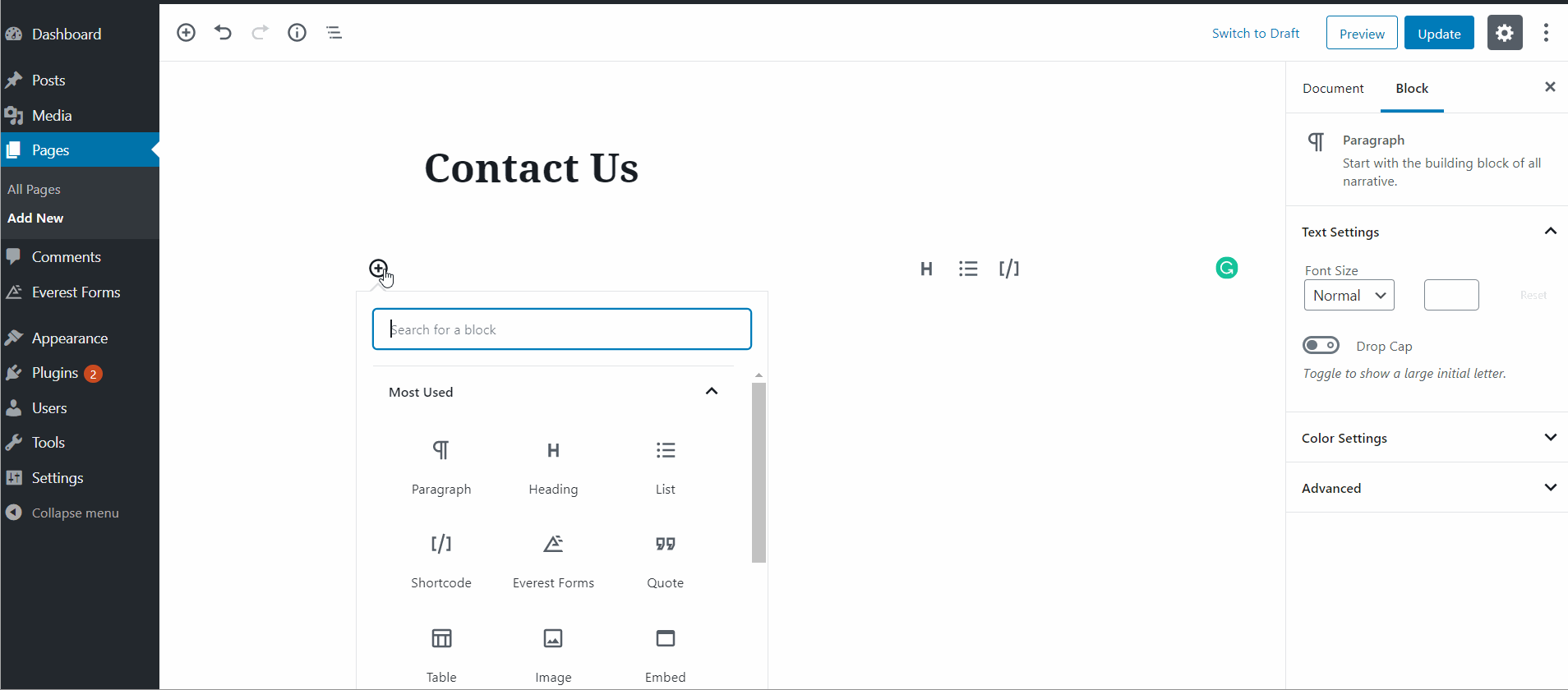 make a contact form in WordPress 